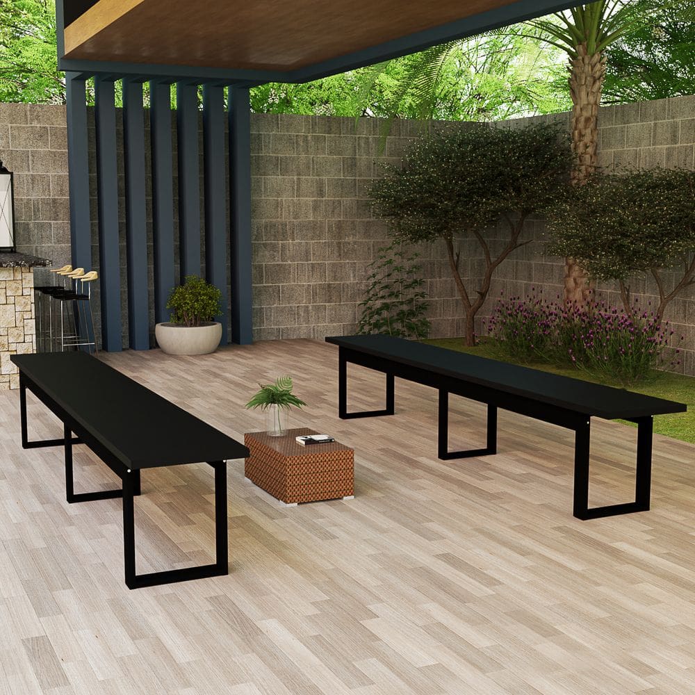 Conjunto 2 Bancos Retangulares Com 160cm Mesa Sala Varanda Gourmet