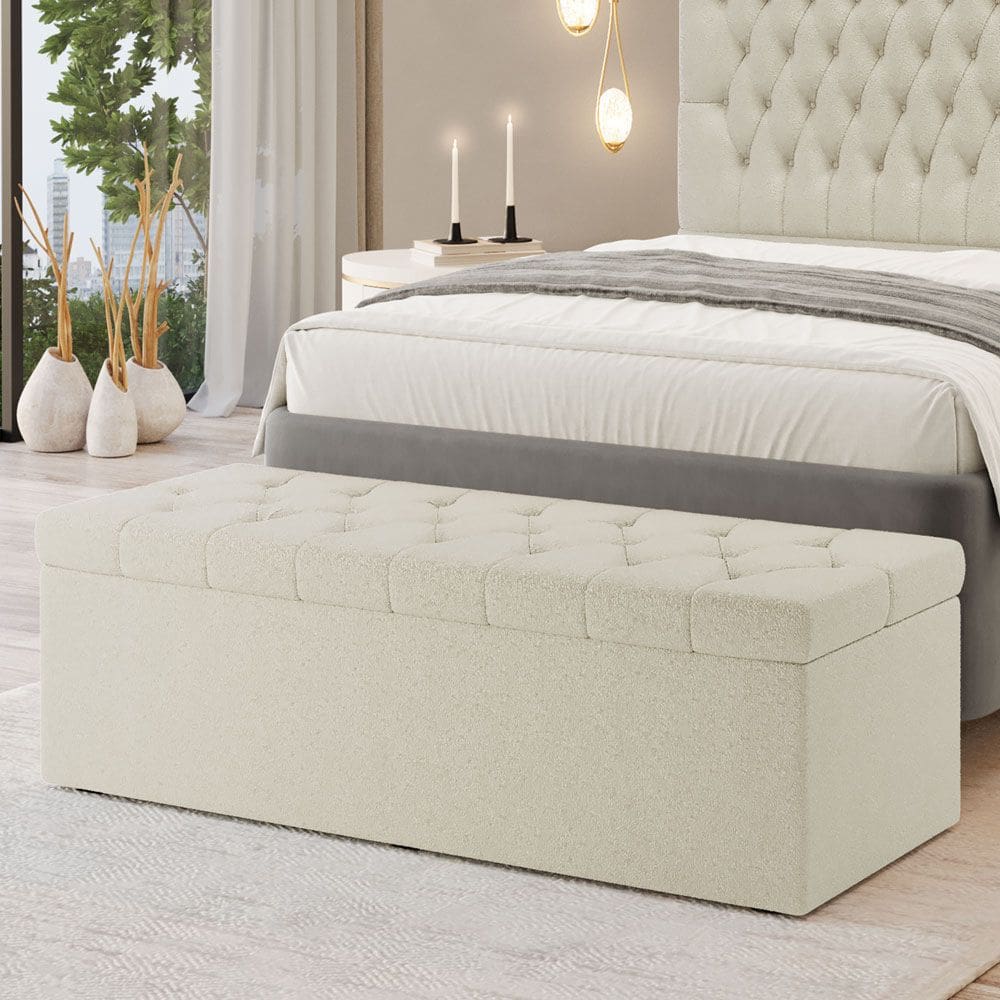 Calçadeira Baú Sagitarius Para Cama de Casal 140cm no Tecido Bouclê - Agilidade e Elegância Aradecor