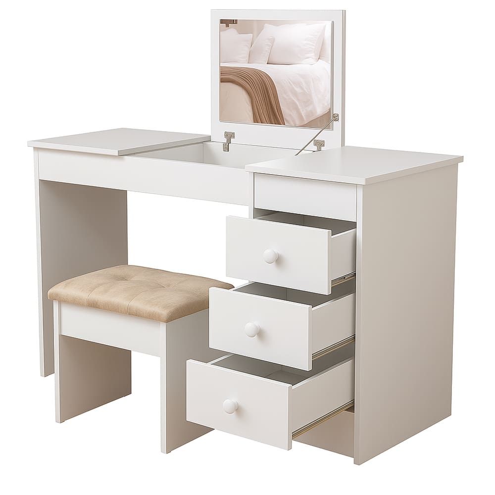 Penteadeira Escrivaninha Com Espelho Gaveta E Banqueta Funcional 2 em 1