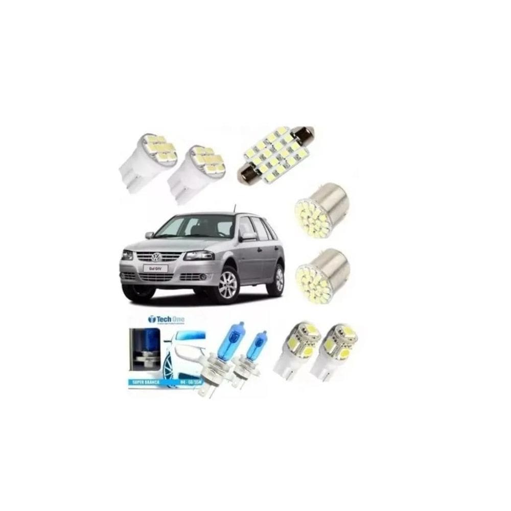 Kit Lâmpadas Farol Super Branca E Leds Gol G2 G3 G4 Techone