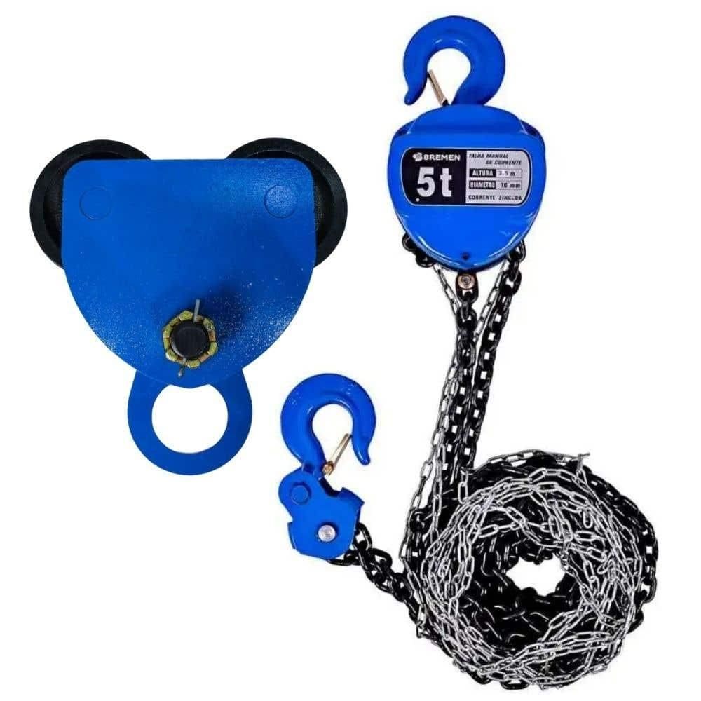 Carro Trole Manual 5 TON com Talha 5 TON Manual de Corrente Elevação 3,5 M BREMEN