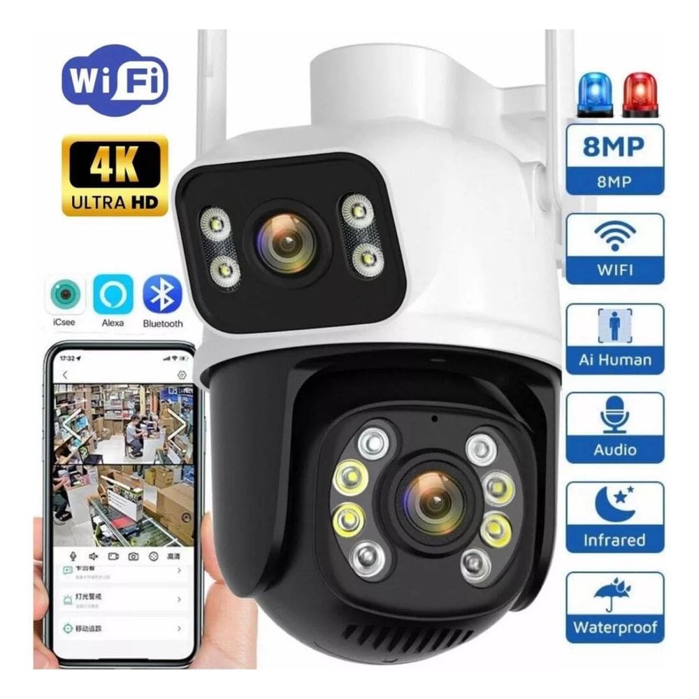 Câmera Wi-Fi Ptz Lente E Tela Dupla 360 5G Prova D` Agua 6Mp