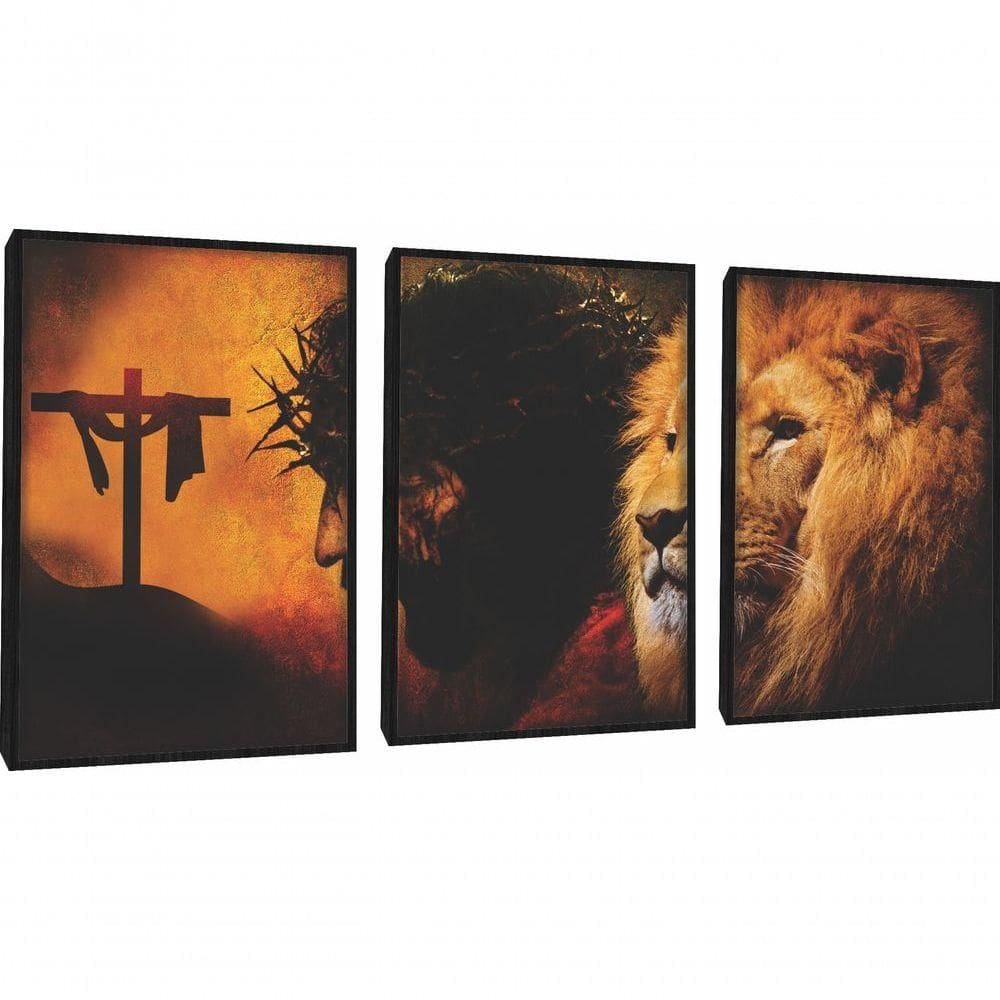 Quadro Decorativo Leão De Juda Jesus Cristo Com Moldura Preto