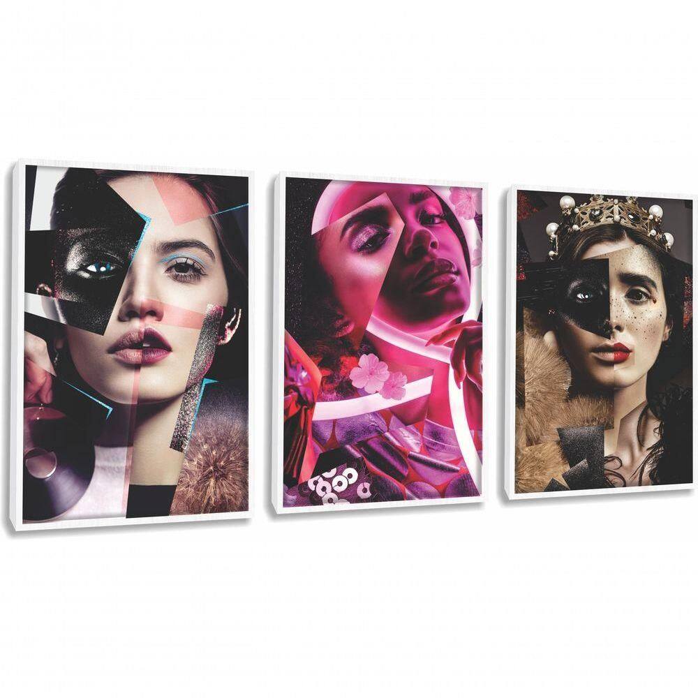 Quadro Decorativo Mulher Colagem Elegante Com Moldura Branco