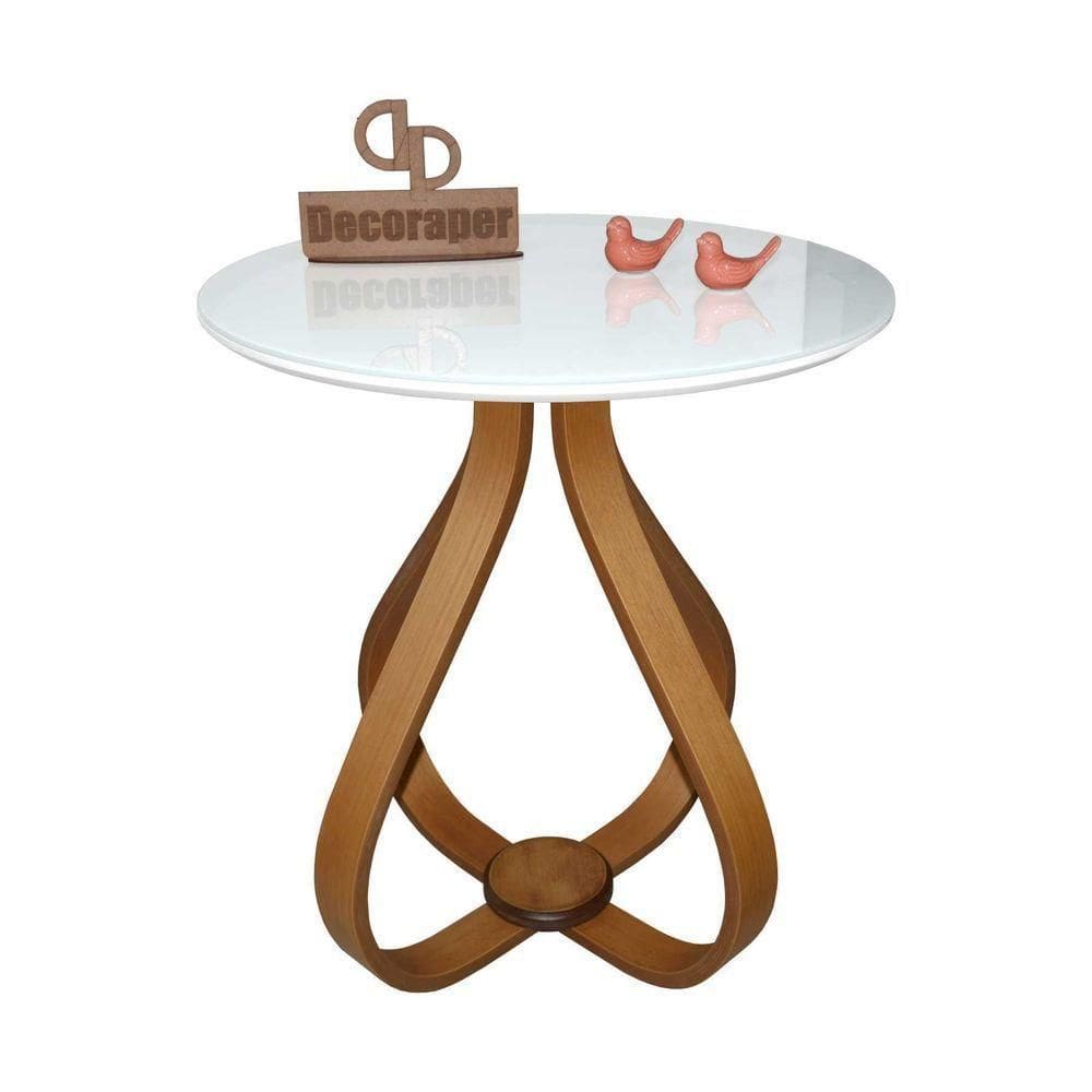 Mesa Lateral Cebola Com Vidro 70cm Branco 70cm