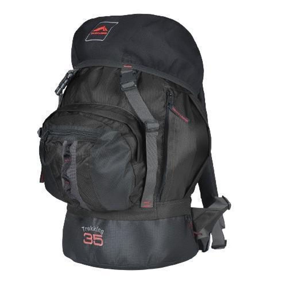 0035 - Mochila Trekking 35 - Preto Com Fita Cinza