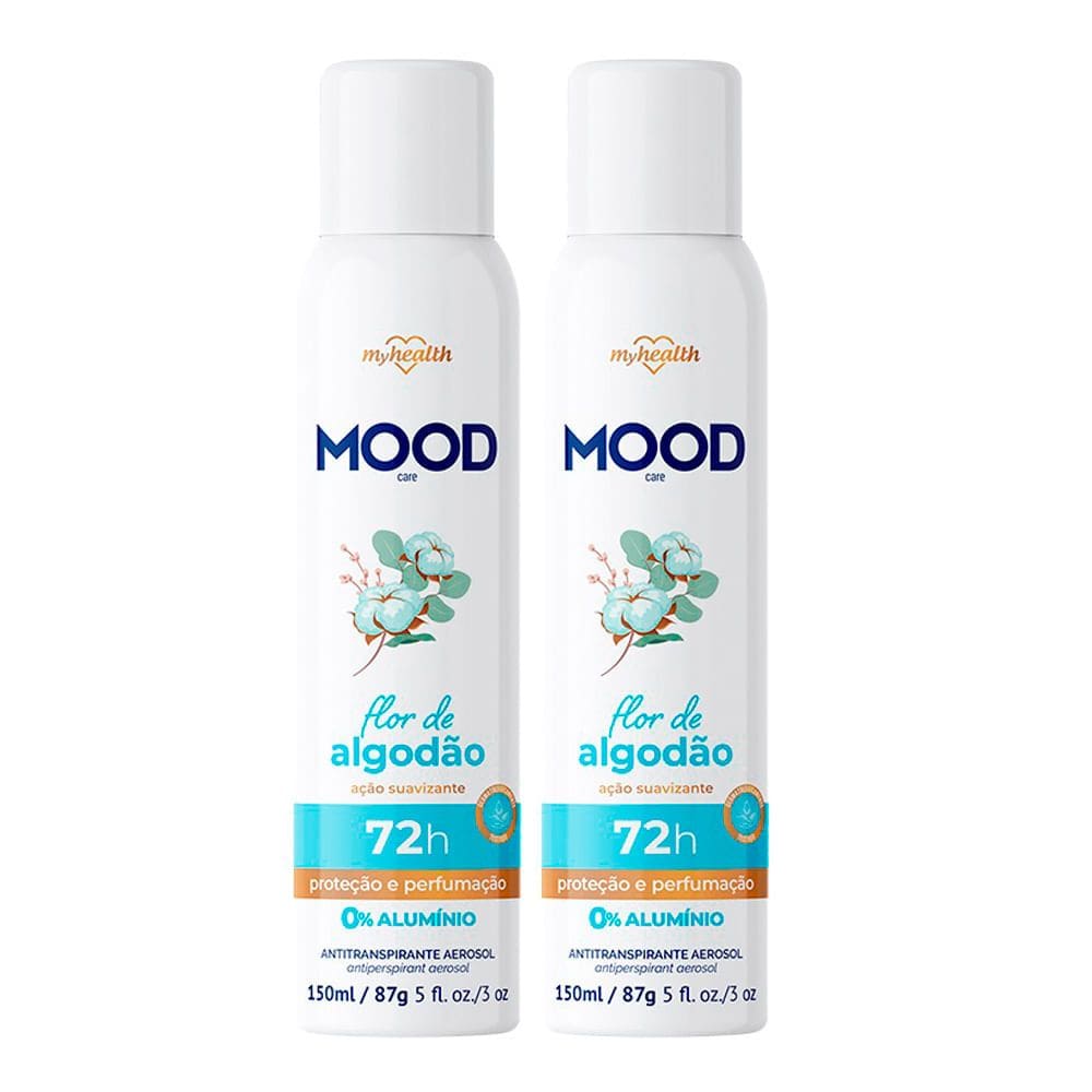Kit 2 Desodorante Mood Care Aerosol Flor de Algodão Antitranspirante 72h 150ml