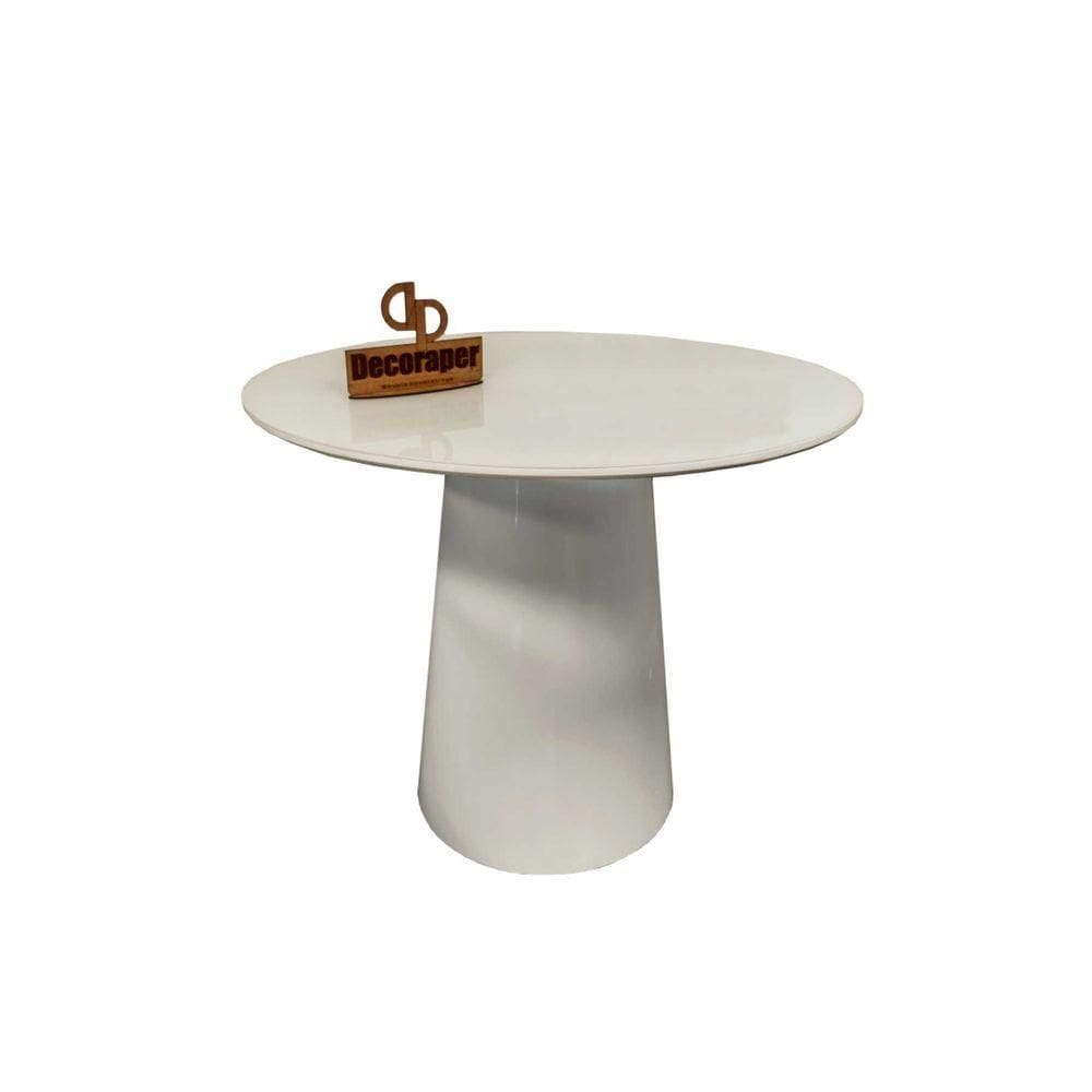 Mesa De Canto Cone Laqueado Com Tampo Vidro 70cm Off White 70cm