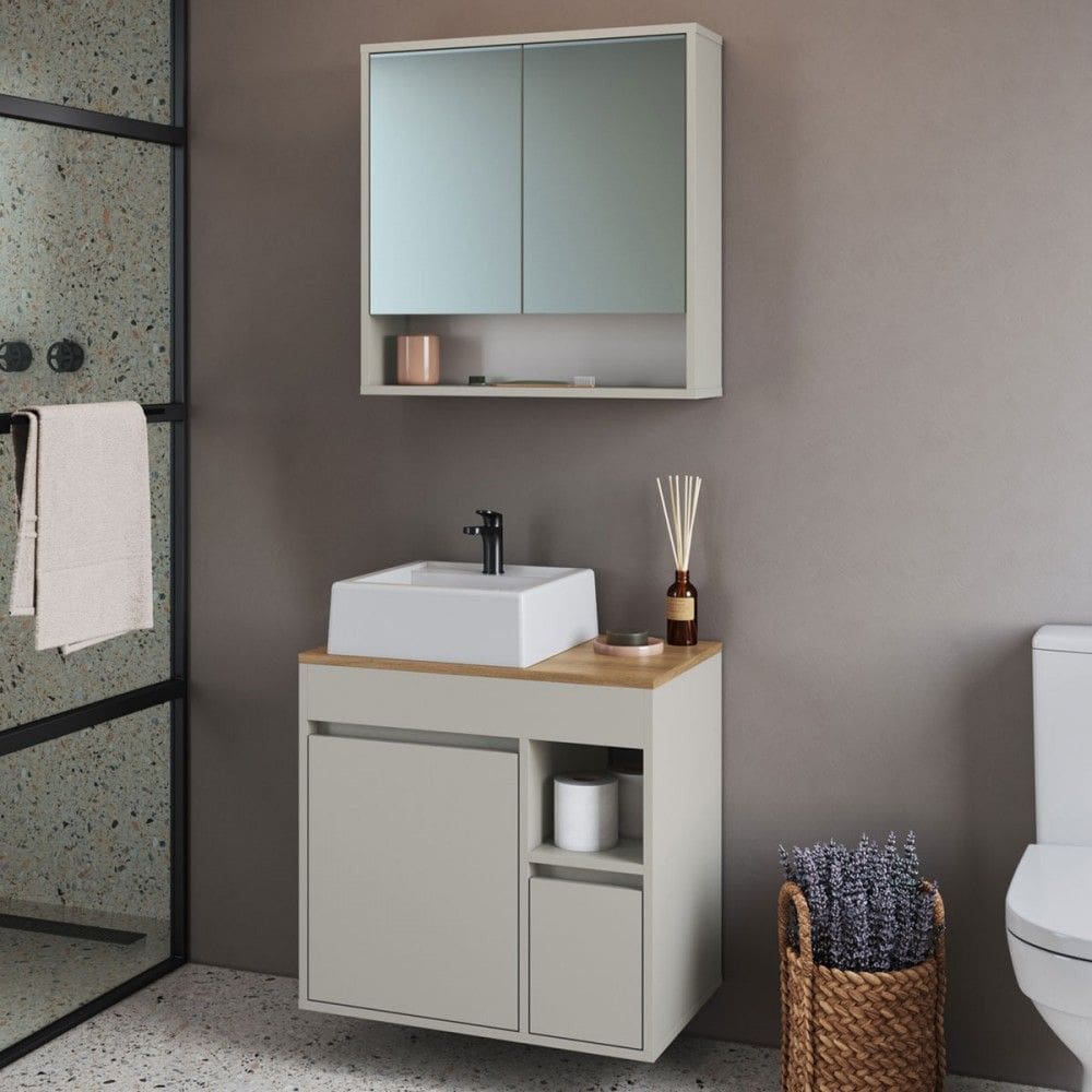 Armário de Banheiro Bangladesh 3 Portas 1 Gaveta com Cuba e com Espelho Arenas - Art In Móveis