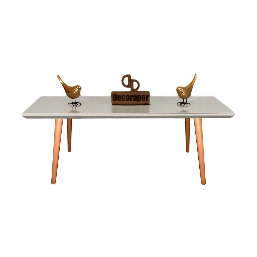 Mesa De Centro Retangular Com Vidro 90x50 Off White