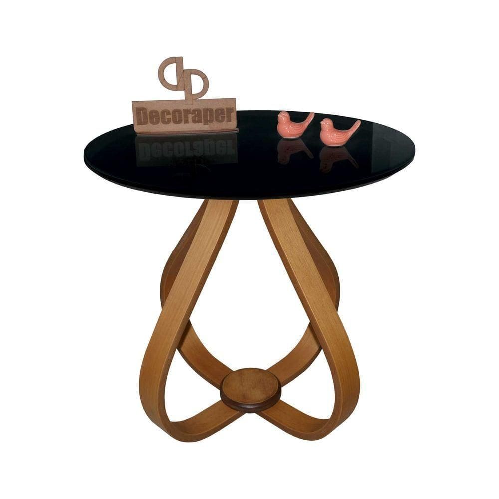 Mesa Lateral Cebola Com Vidro 60cm Preto 70cm