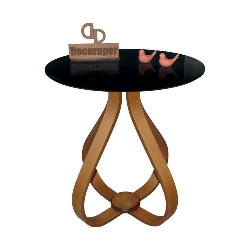 Mesa Lateral Cebola Com Vidro 70cm Preto 70cm