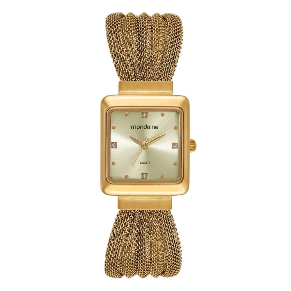 Relógio Mondaine Feminino Dourado Quadrado 32986Lpmvde1