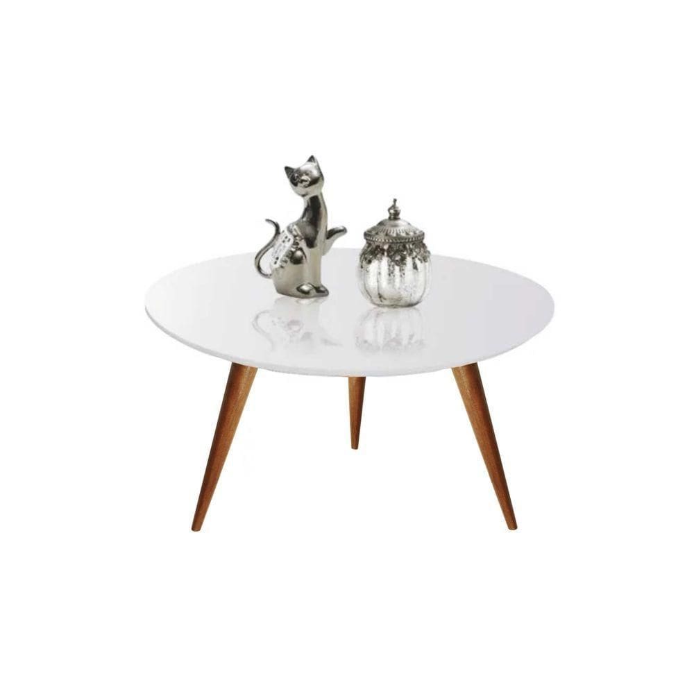 Mesa Mesinha De Centro 70cm Laqueado Com Vidro Branco