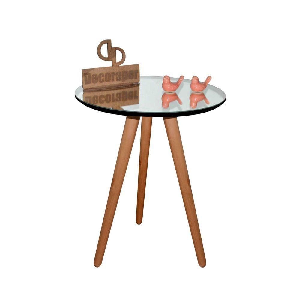 Mesa De Canto Pés Palito Amadeirado Com Tampo Espelhado 50cm Preto 60cm