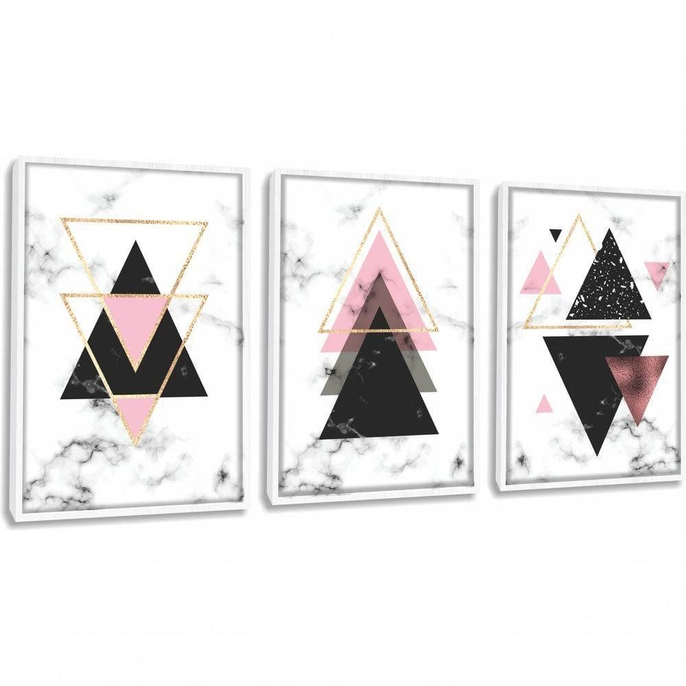 Quadro Decorativo Geométrico Triângulo Com Moldura Branco