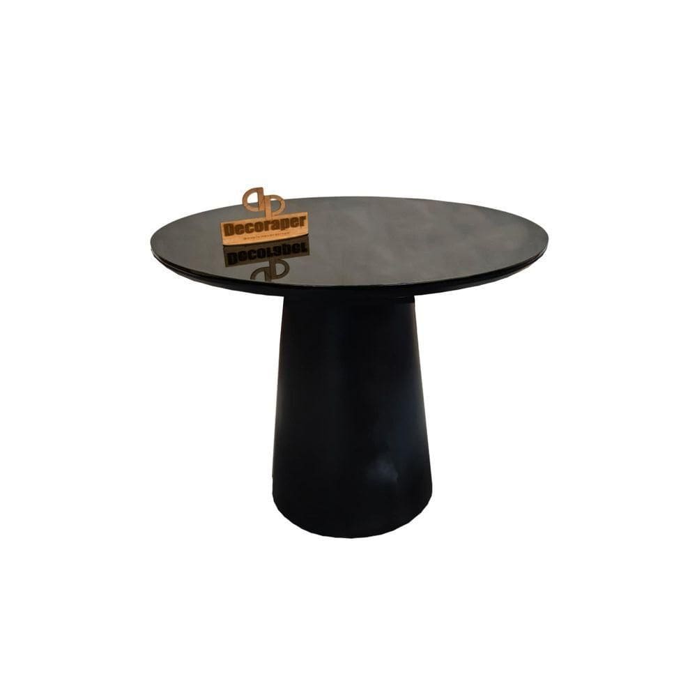 Mesa De Canto Cone Laqueado Com Tampo Vidro 70cm Preto 60cm