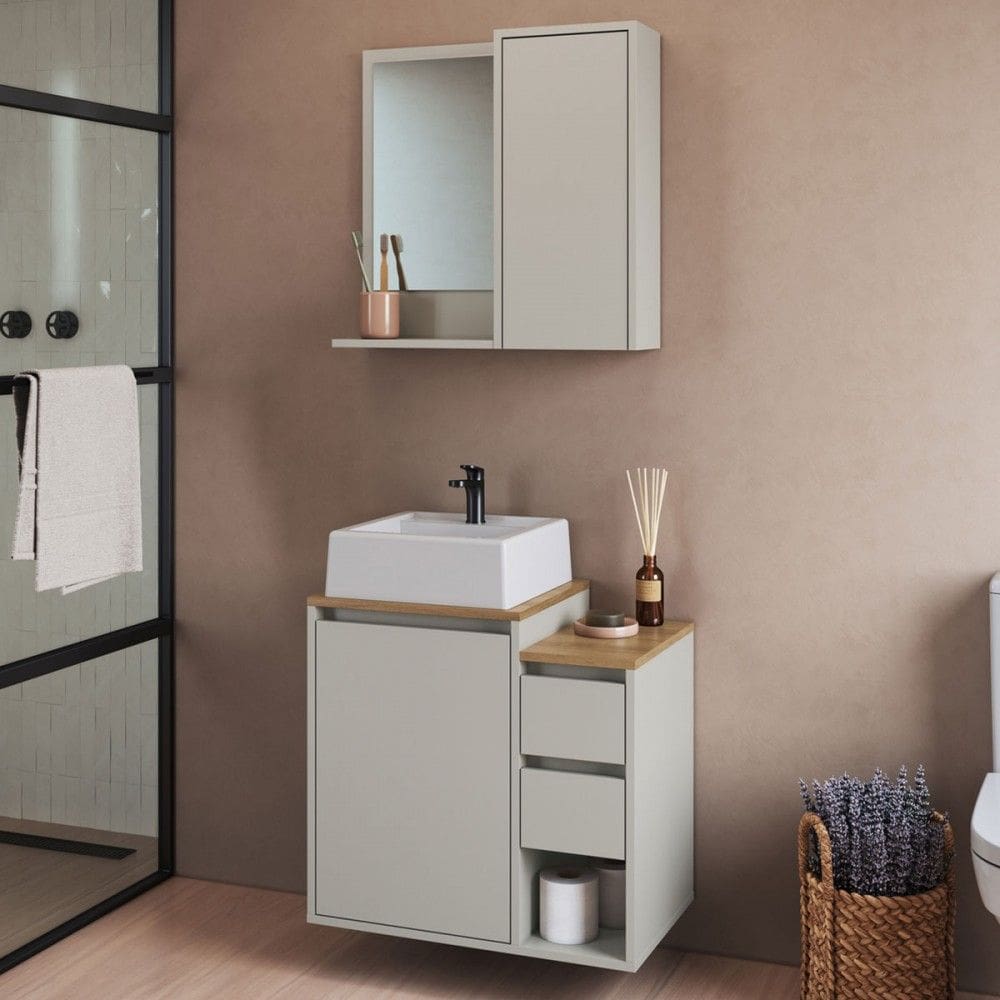 Armário de Banheiro Bari 2 Portas 2 Gavetas com Cuba e Espelho Arenas - Art In Móveis