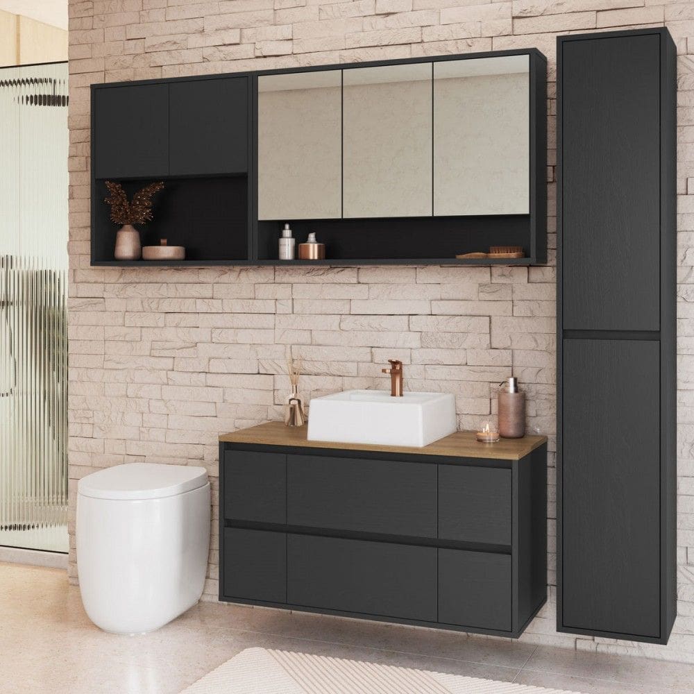 Armário de Banheiro Berlim 9 Portas 4 Gavetas com Cuba e Espelho Grafite - Art In Móveis