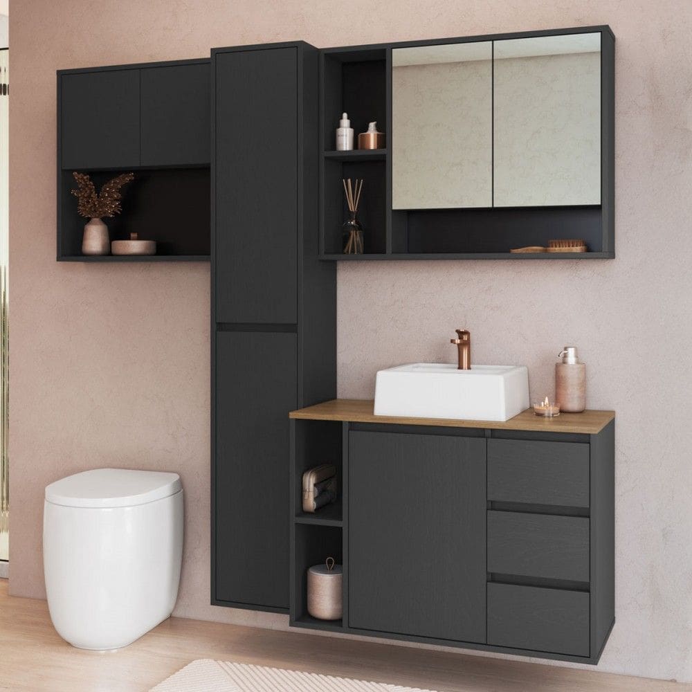 Armário de Banheiro Belagavi 7 Portas 3 Gavetas com Cuba e Espelho Arenas - Art In Móveis