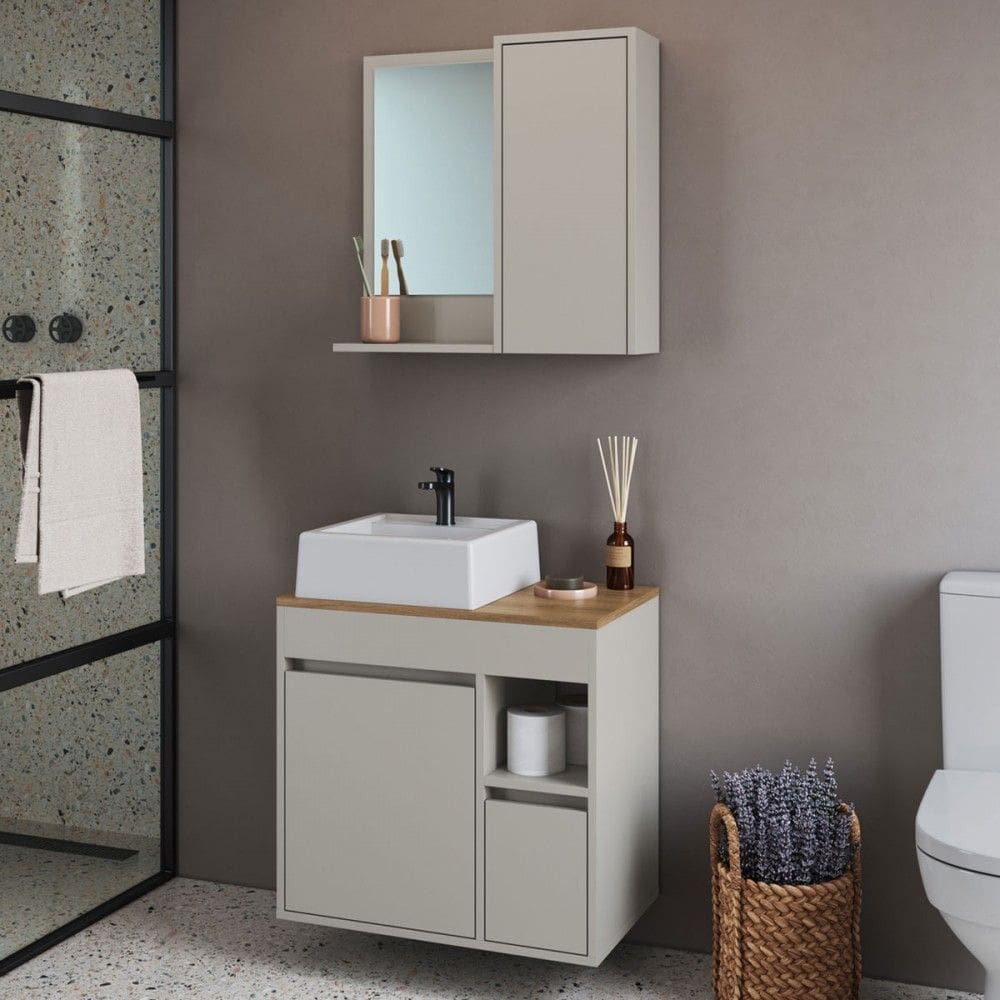 Armário de Banheiro Bahamas 2 Portas 1 Gaveta com Cuba e Espelho Arenas - Art In Móveis