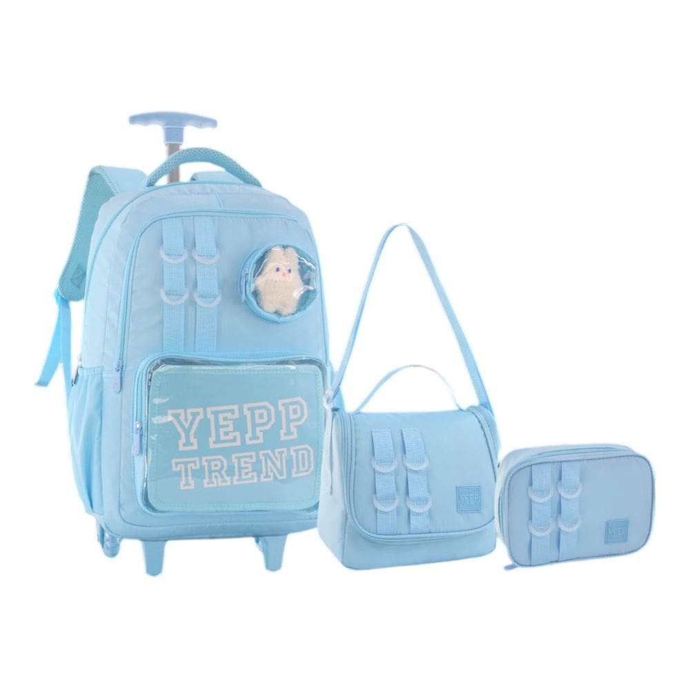 Kit Mochila Escolar Rodinhas Juvenil Trend Ursinho pelucia Estojo Lancheira Yepp 2026