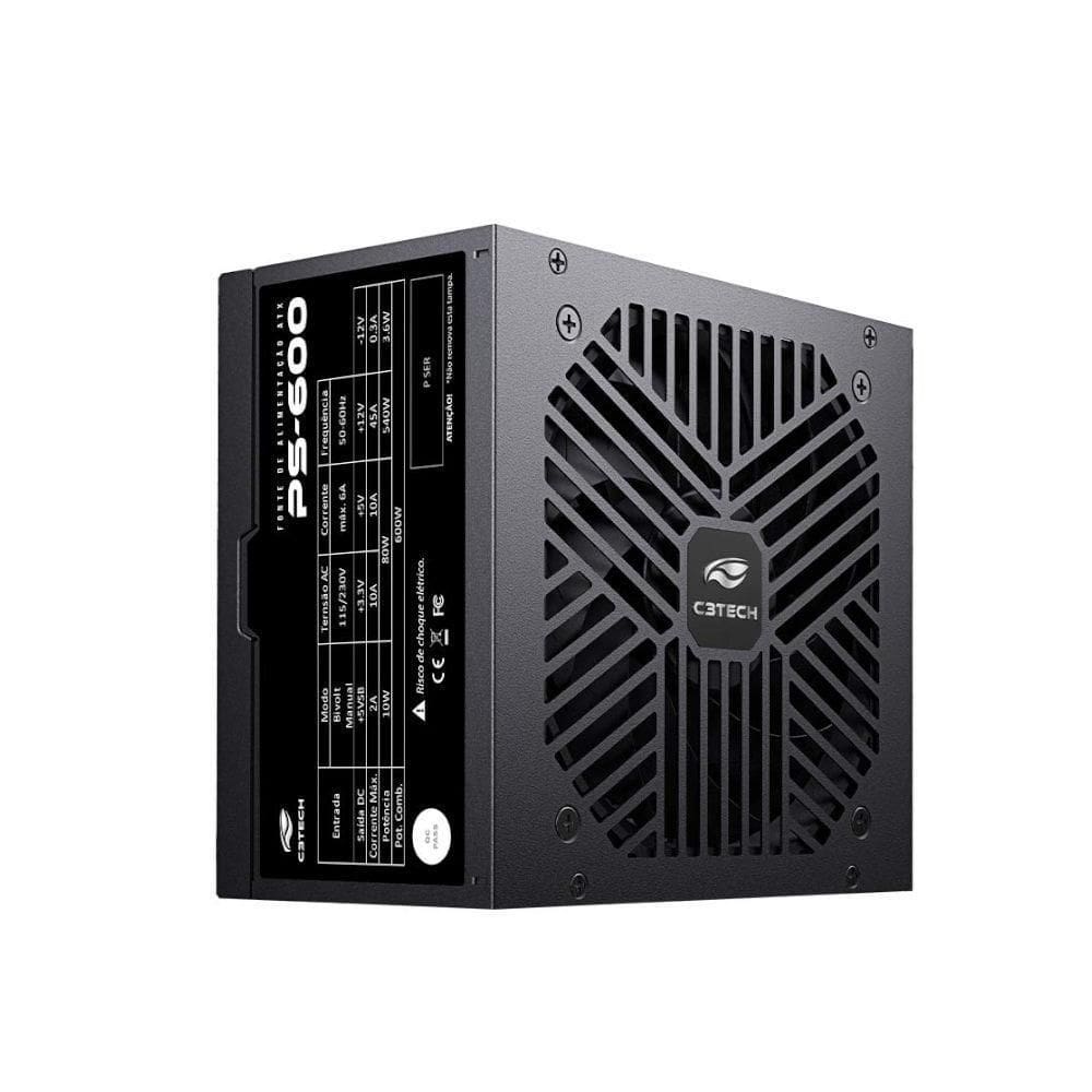 Fonte Atx Gamer C3Tech Ps-600Bk 600W Real Bivolt Silencioso