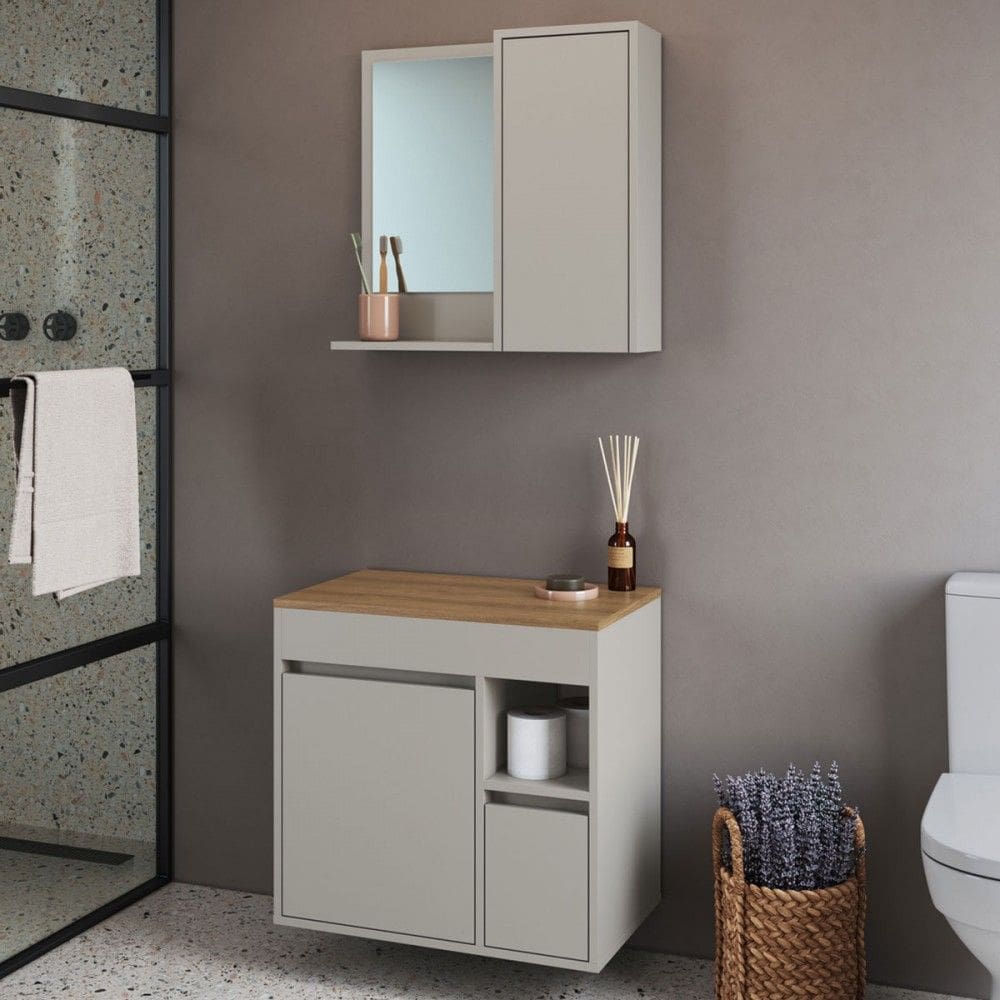 Armário de Banheiro Bahamas 2 Portas 1 Gaveta com Espelho Arenas - Art In Móveis