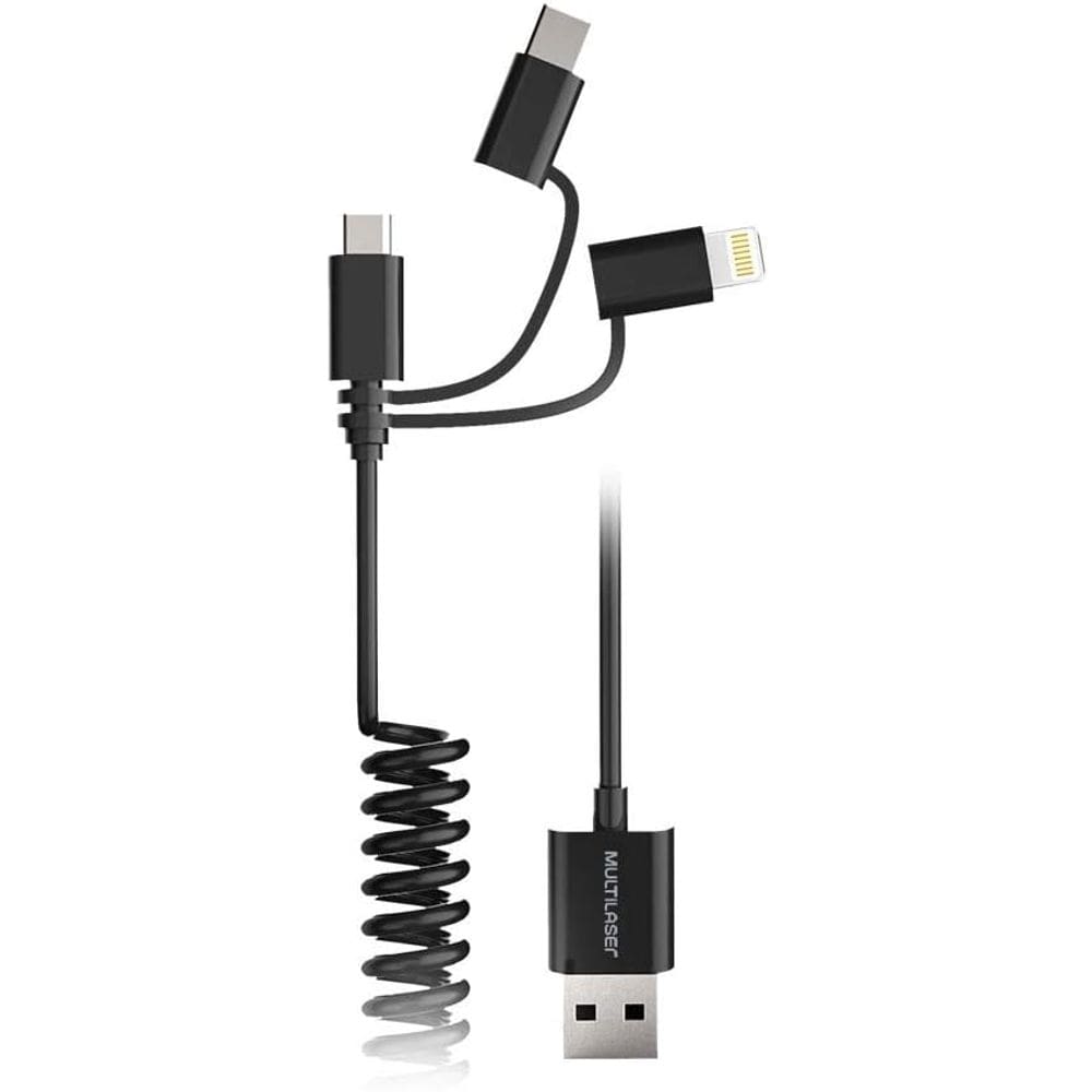Cabo Espiral Concept 3 em 1 Multilaser Preto 1,5M