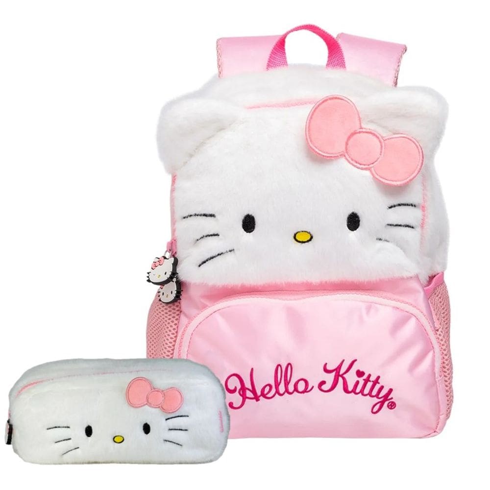 Kit Escolar Hello Kitty Pelúcia 2 em 1: Mochila de Costas Infantil + Estojo Xeryus