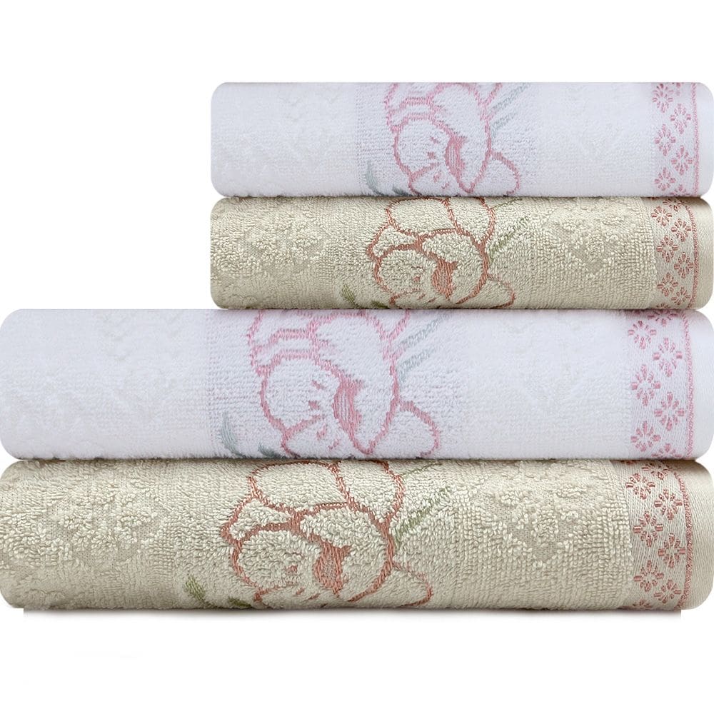 Jogo De Toalhas 4 Peças Banho Rosto Algodão Yuna Karsten