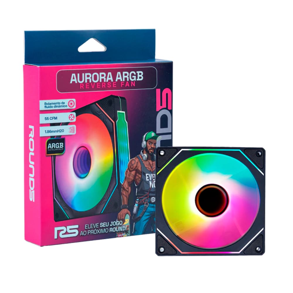 Fan Round5 Aurora Reverse 120mm PWM ARGB Preto