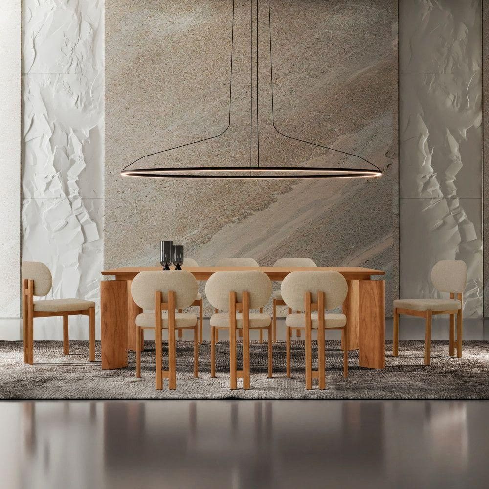 Mesa De Jantar Nala 220cm Madeira Tampo Laminado 8 Cadeira Nala Ambar Imbuia Natural