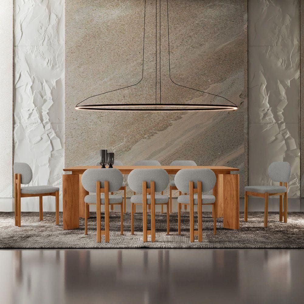 Mesa De Jantar Nala 220cm Madeira Tampo Laminado 8 Cadeira Nala Luna Imbuia Natural