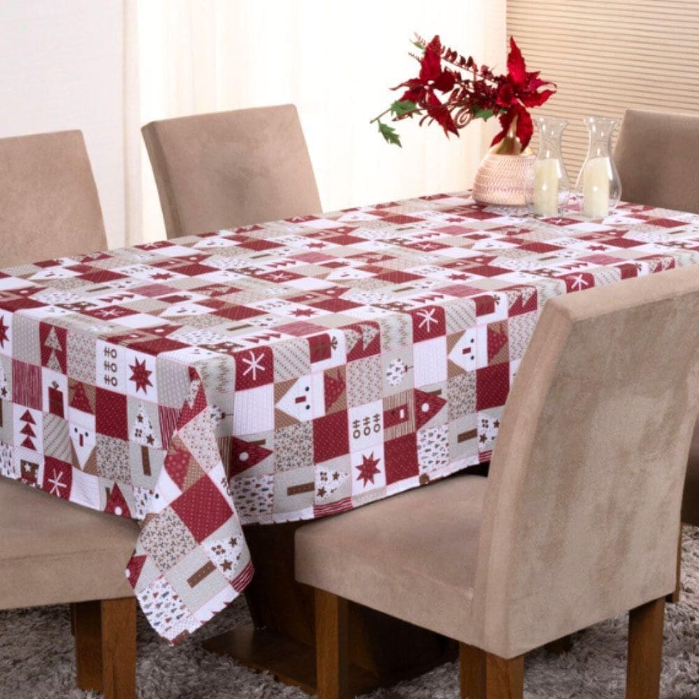 Toalha De Mesa Natal Estampa Digital 1,45m X 1,40m Para 4 Lugares Tecido Oxford - Modelo 2 - 100% Poliéster