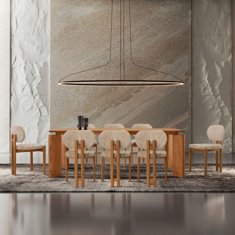 Mesa De Jantar Nala 220cm Madeira Tampo Laminado 8 Cadeira Nala Milano Imbuia Natural