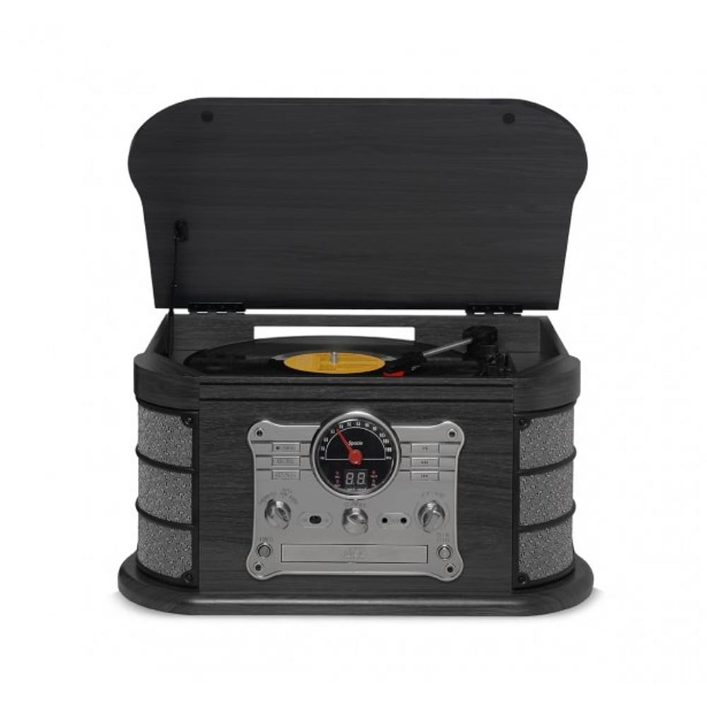 Vitrola Raveo Spazio Ebony Toca-Discos Cassete CD Radio USB/SD e Bluetooth Preto