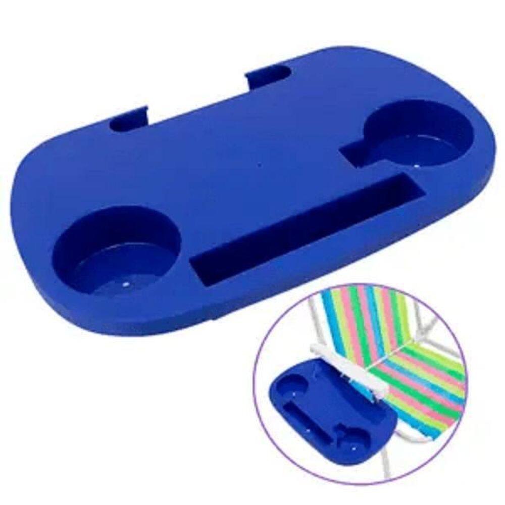 Mesa Portátil Para Cadeira De Praia Porta Copos Celular Azul
