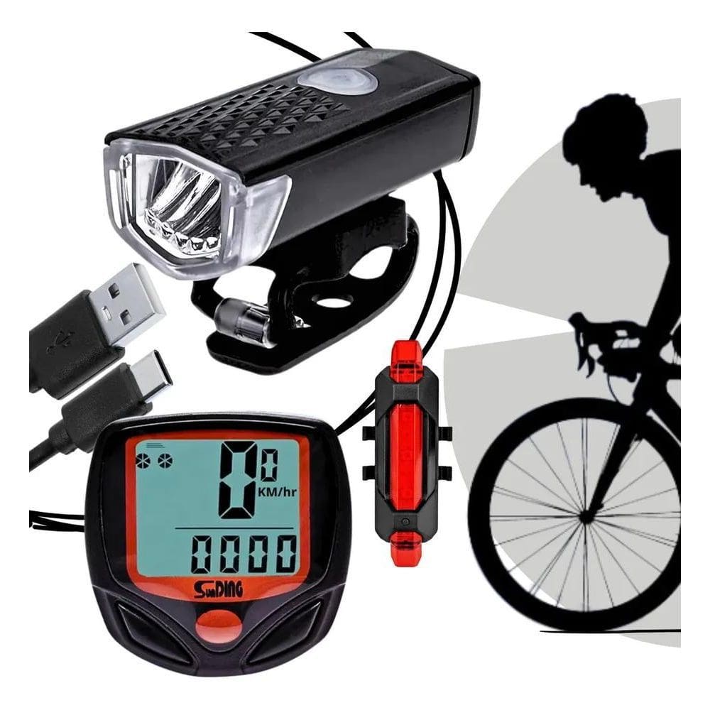 2X Kit Acessórios De Iluminação Para Bike + Velocímetro Com