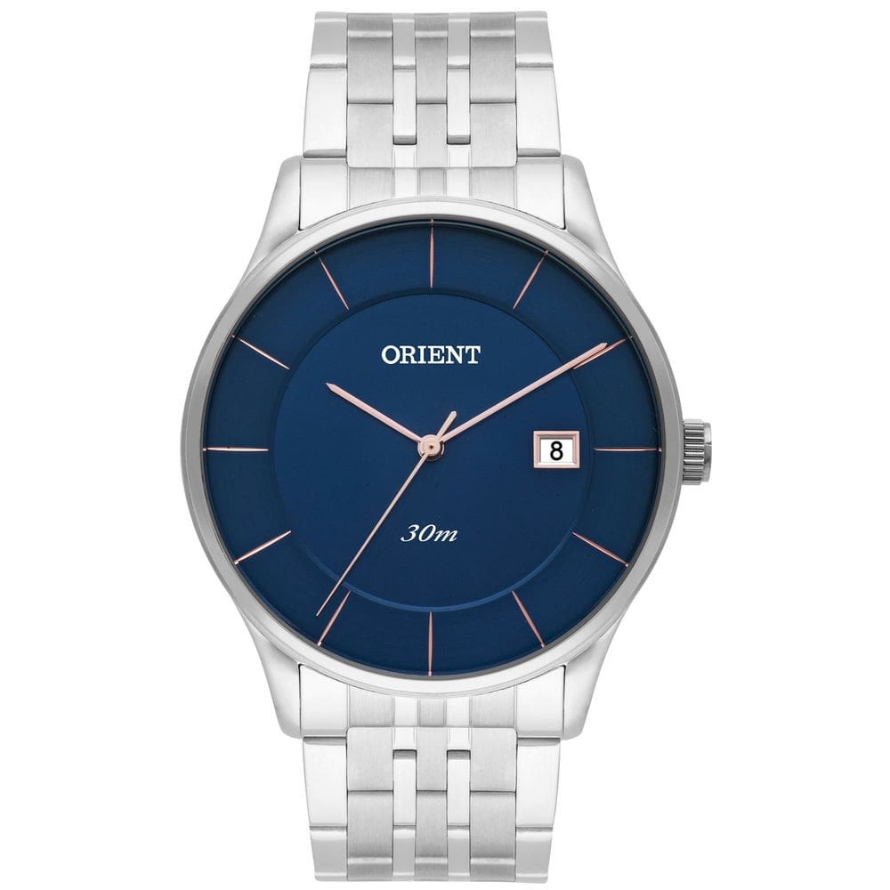 Relógio Masculino Prata Orient Fundo Azul Mbss1293