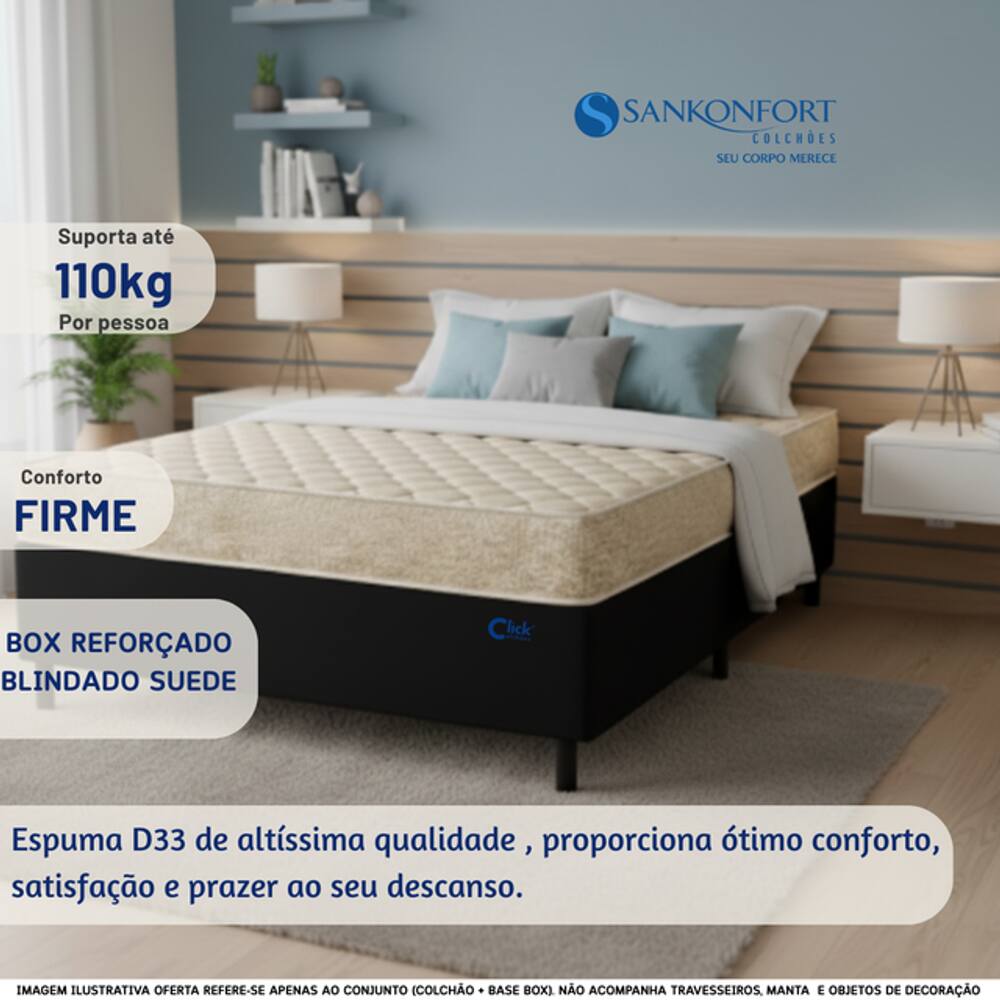 Conjunto Box Casal D33 Firme Sankonfort Toulon + Base Blindada Suede 138x188