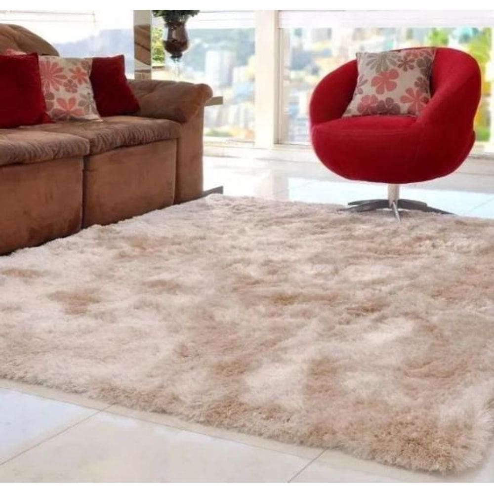 Tapete Felpudo Shaggy Luxo Bege Mesclado 2,50X2,00M