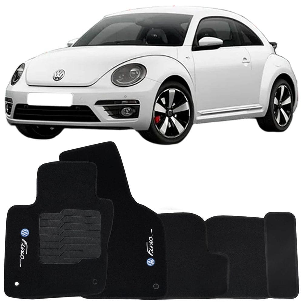 Tapete Carpete Fusca 2013 à 2016 Preto Logo Bordado Jogo 5 Peças Ecotap S4233 Automotivo Soft