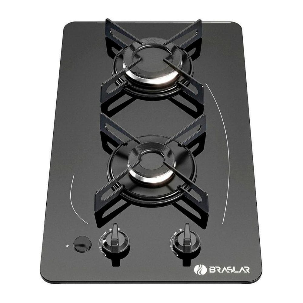 Fogão Cooktop 2 Bocas a Gás Ultra Chama 127V/220V Bivolt Acendimento Automático Vidro Braslar