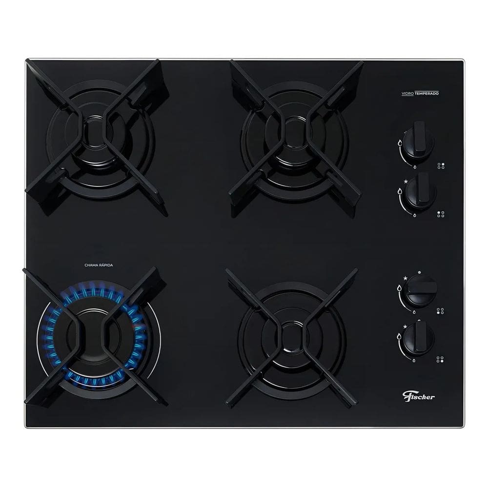 Fogão Cooktop De Embutir 4 Bocas A Gás Chama Rápida Fischer PRETO BIVOLT