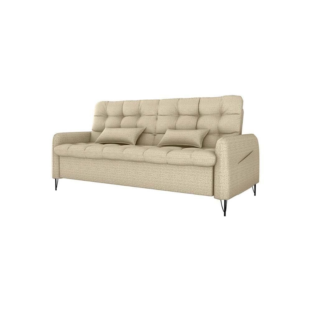 Sofá Cama Reclinável Com Almofadas 3 Lugares 200cm Pillar Linho Bege Matrix Linho Bege