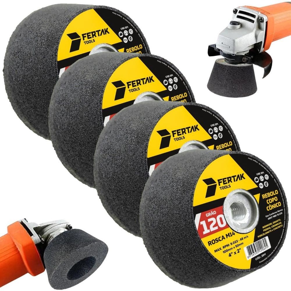Rebolo Copo Cônico 100X50 Grão 120 Desbaste Lixa 04 Un