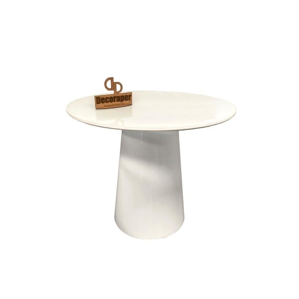 Mesa De Canto Cone Laqueado Com Tampo Vidro 50cm Branco 60cm