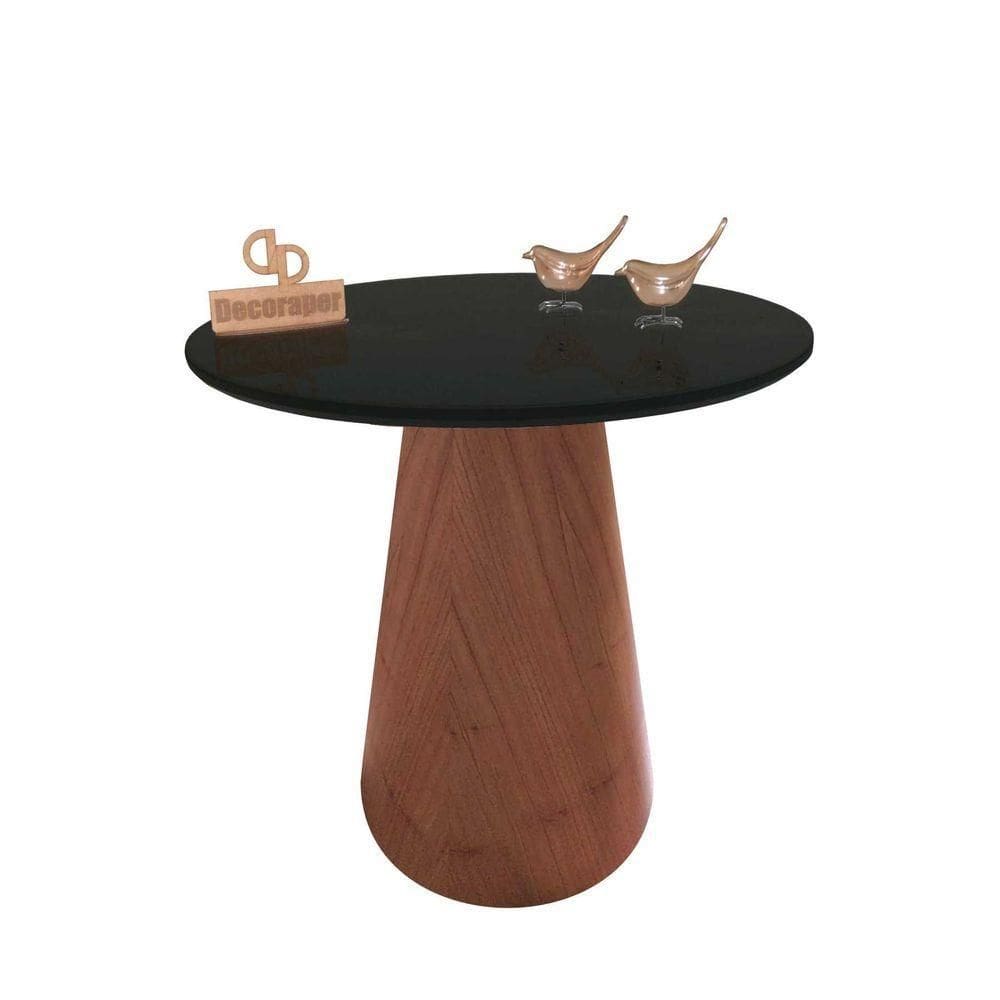 Mesa De Canto Cone Amadeirado Com Tampo Vidro 70cm Preto 60cm