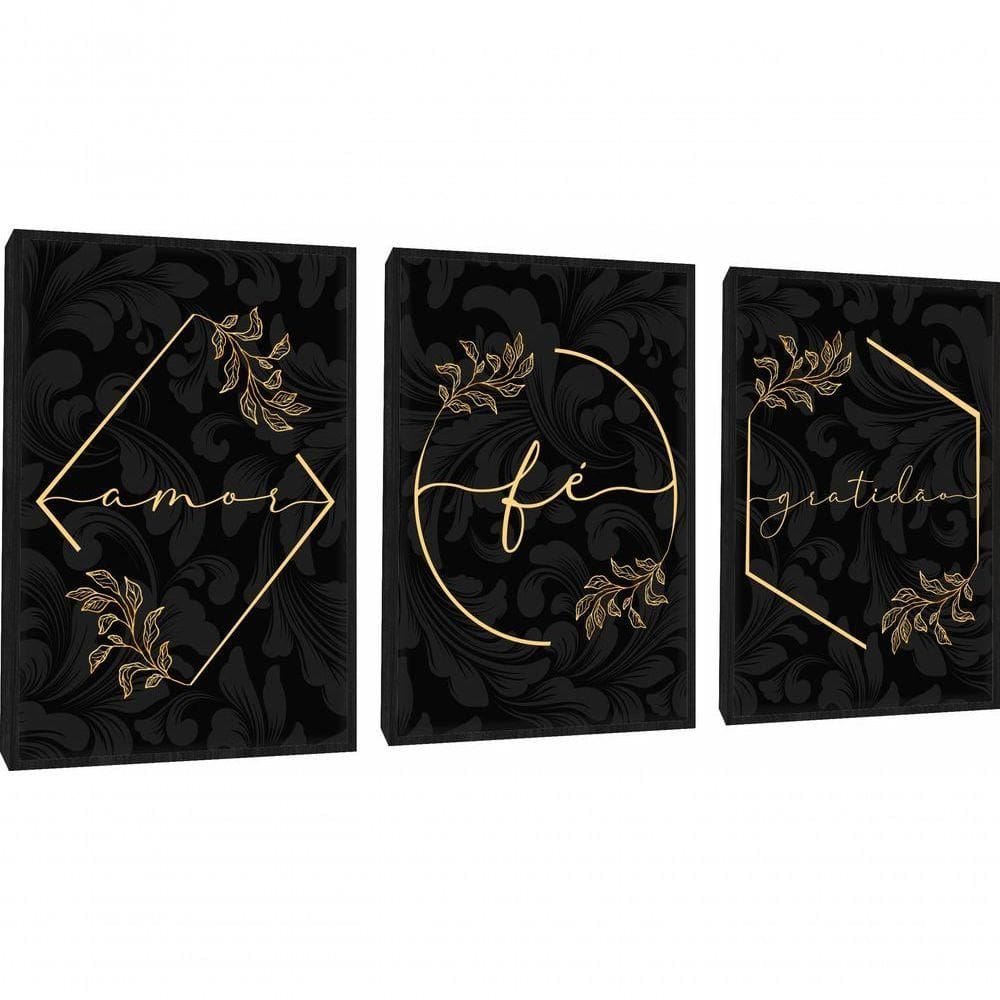 Quadro Decorativo Amor, Fé, Gratidão Com Moldura Preto